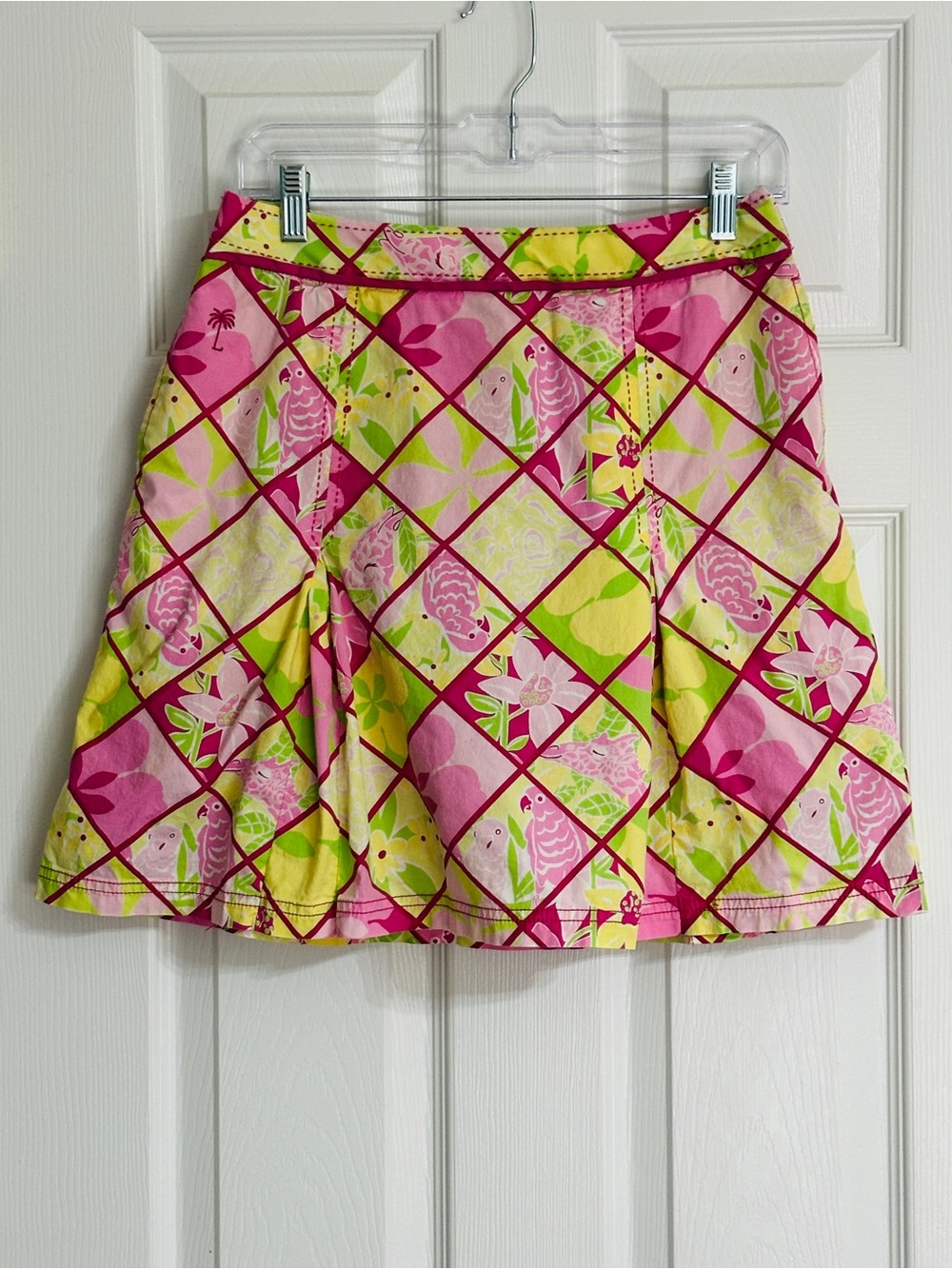 Lilly Pulitzer Vintage Parrot Diamond Trellis Skort Size 4 Pink Green Pleated